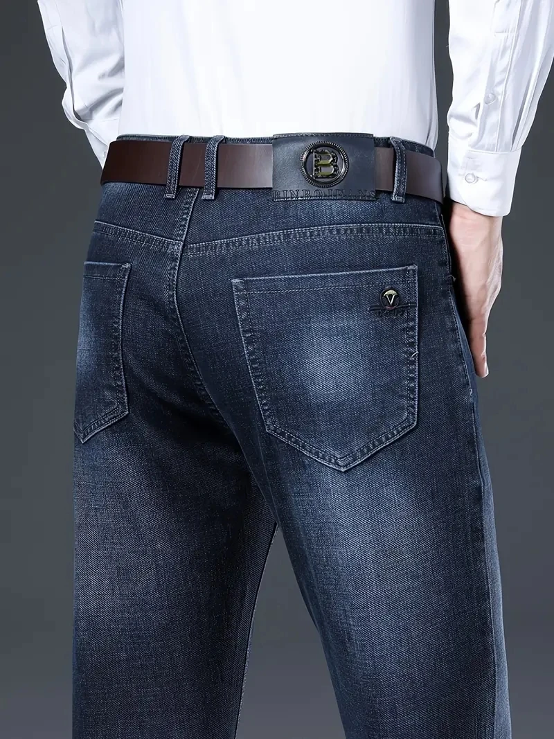 

Мужские качественные прямые джинсы, новинка 2025 года, эластичные облегающие джинсовые брюки, мягкие повседневные деловые джинсовые брюки, джинсы на молнии, мужская одежда