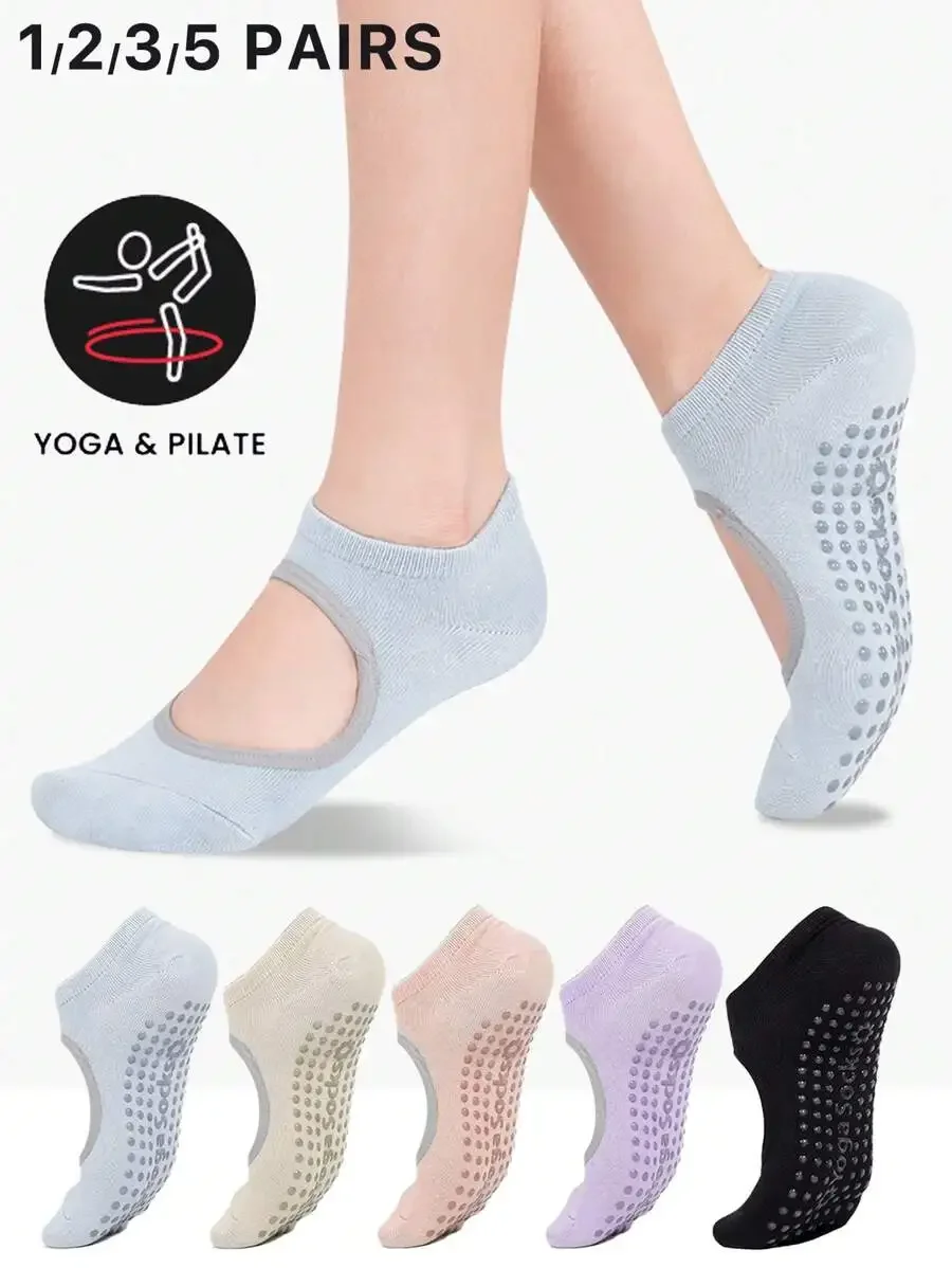 

1/3/5 Pairs Women's Multi-Color Combination/Solid Color Sports Socks, Breathable Knit Fabric, Non-Slip Sole, Suitable For Yoga,