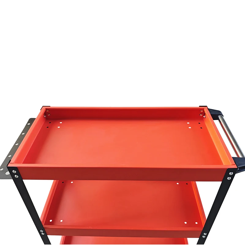 LEADLOONG مقعد إصلاح السيارات 3 طبقات عربة أدوات دوارة، سعة 330 رطل، أحمر، 3 أرفف عربة أدوات فولاذية للمرآب، ورشة عمل