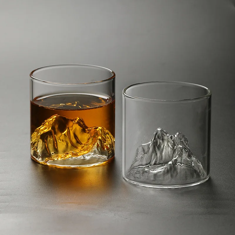 Whiskey Wine Glass, Transparent Beer Glass for Bar Parties, Multi-purpose Coffee Cup, High Borosilicate Snow Mountain Glass Cup