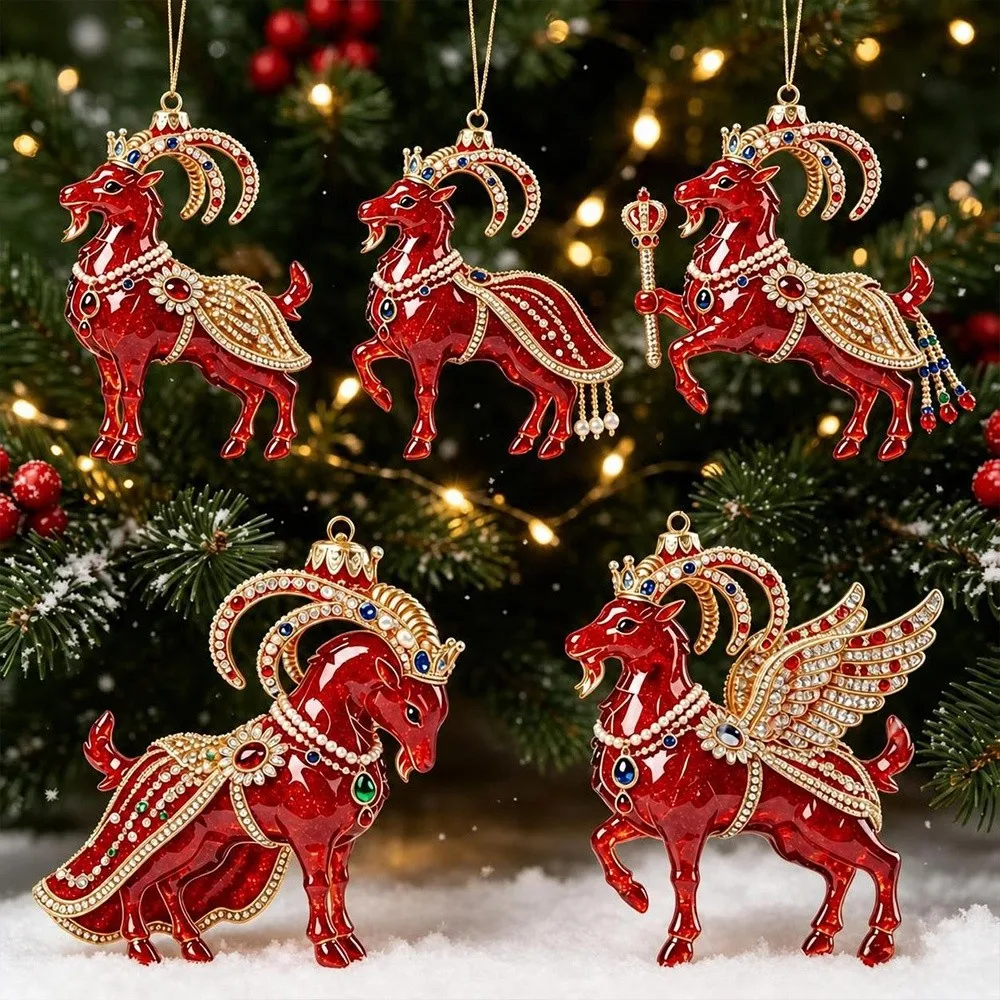 2D Flat Goat Hanging Ornament Acrylic Artificial Rhinestone Animal Hanging Decoration Shining Simulation Goat Pendant Bag Charms