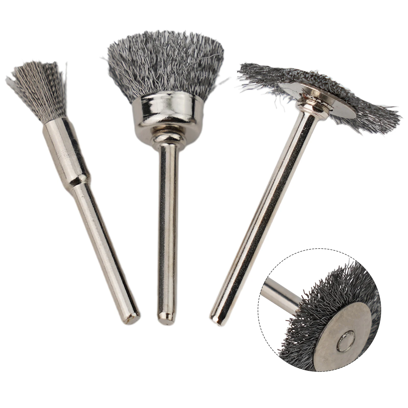 Silver Wire Brush Wire Wheel Rotary Tool 3Pcs/Set Polishing Rust Removal Wire Wheel With Rod Polishing Grinding