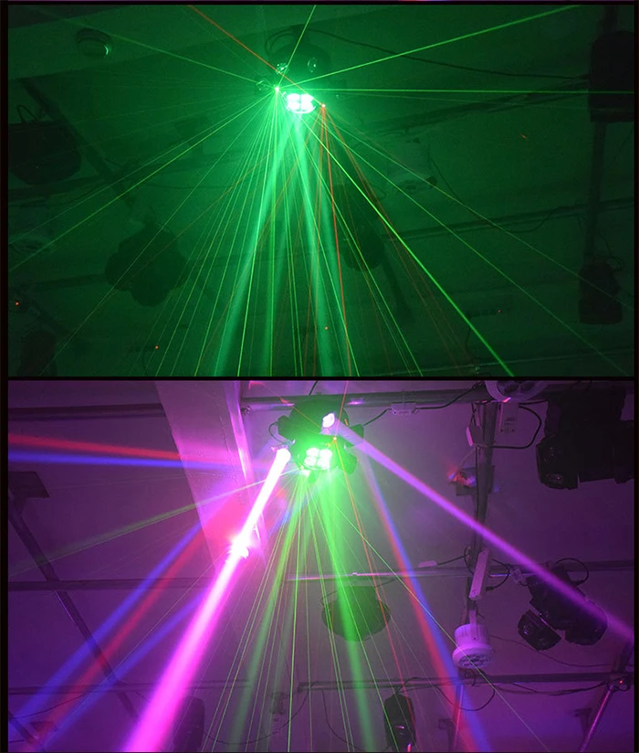 LED 10X10W 6-Kopf Moving Head Beam Light RG Laser Stroboskop DMX Bühnenlicht Vollfarb-Beam-Licht Rotierendes Disco Party Bar Licht – Detail 6