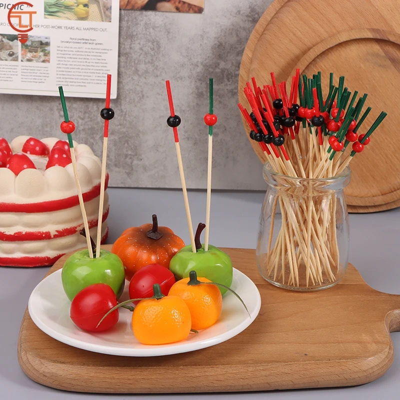 100pcs/lot 12cm Bamboo Toothpicks Pick Buffet Cupcake Fruit Fork Party Dessert Salad Stick Cocktail Skewer For Wedding Party