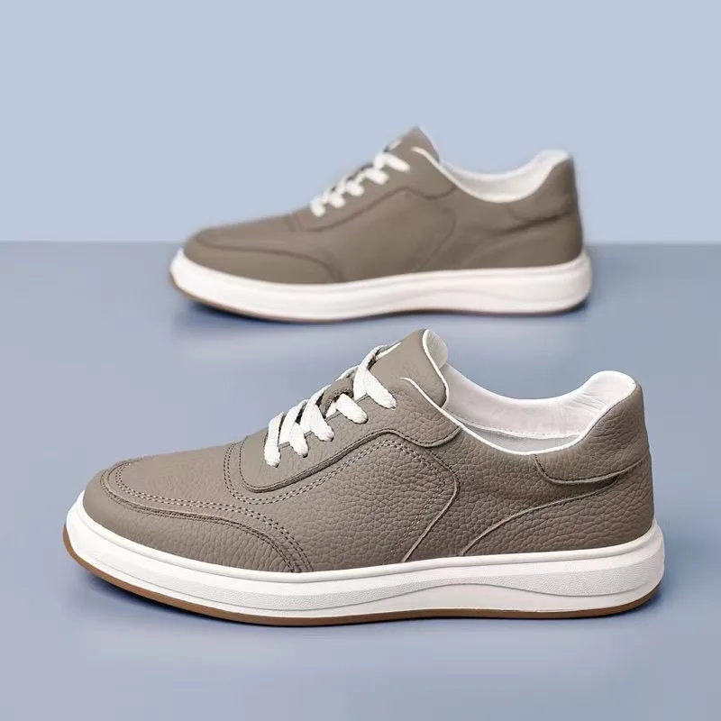 Men's Breathable Leather Sneakers Hollow Out Casual Shoes Male Soft Sole Vulcanized Shoes Fashion Lace Up Walking Footwear