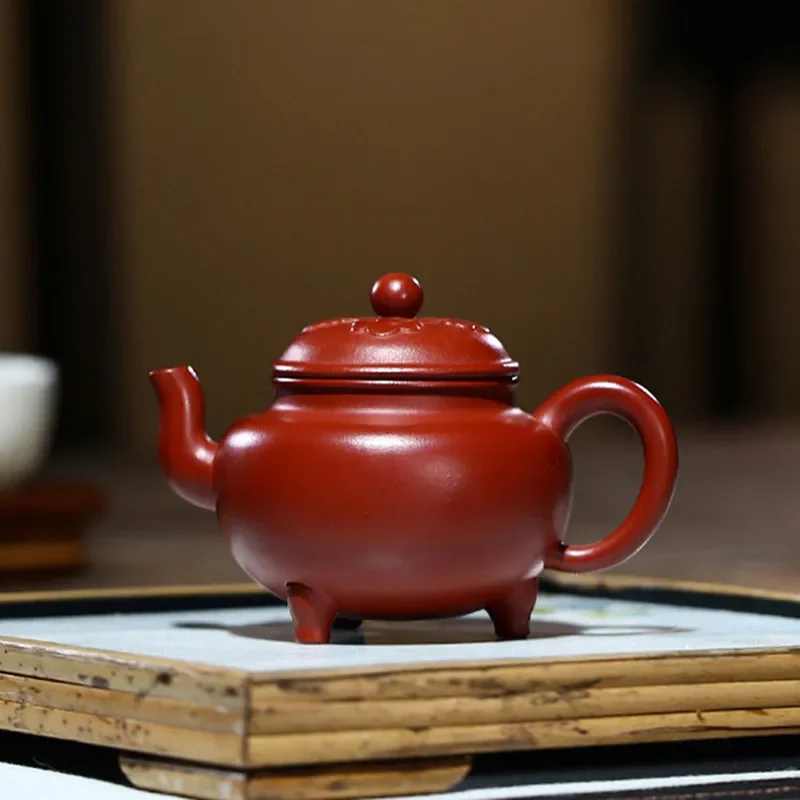 120ml Yixing Purple Clay Teapots Authentic Handmade Triangular Shape Tea Pot Raw Ore Dahongpao Kettle Chinese Zisha Tea Set