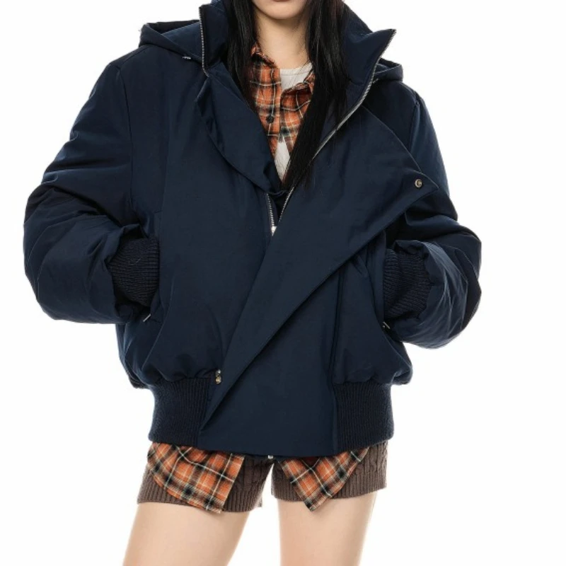 Faux Fur Collar Hooded Padded Coat Winter Warm Thick Quilted Short Women's Jacket Loose Fit Trendy Cozy Soft Fuzzy Basic Parkas
