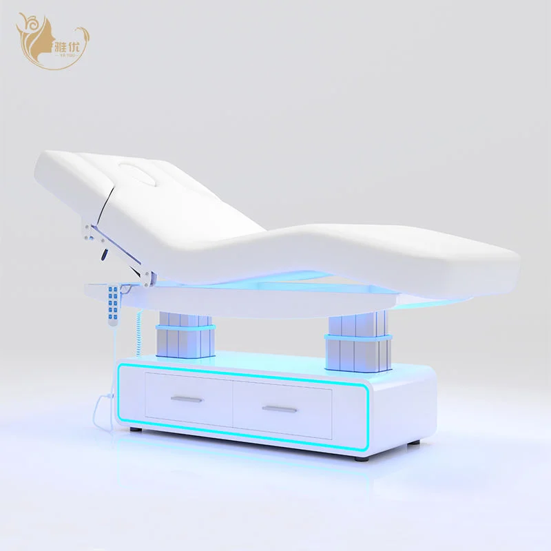 

4 Motors Electric Massage Bed with LED Base Drawer and Tilting Function Salon Furniture