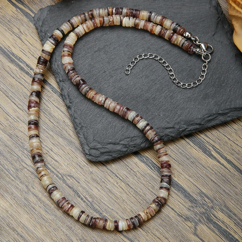 Punk Natural Sea Shell Necklace Niche Sense Merad Style Choker Colorful Spliced Rice Beads Vintage Collarbone Chain for Men