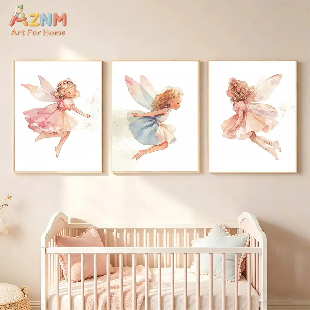 Nordic Cute Fantasy Fairy Canvas Painting, Poster Print for Toddler  Princess Room Wall Decor