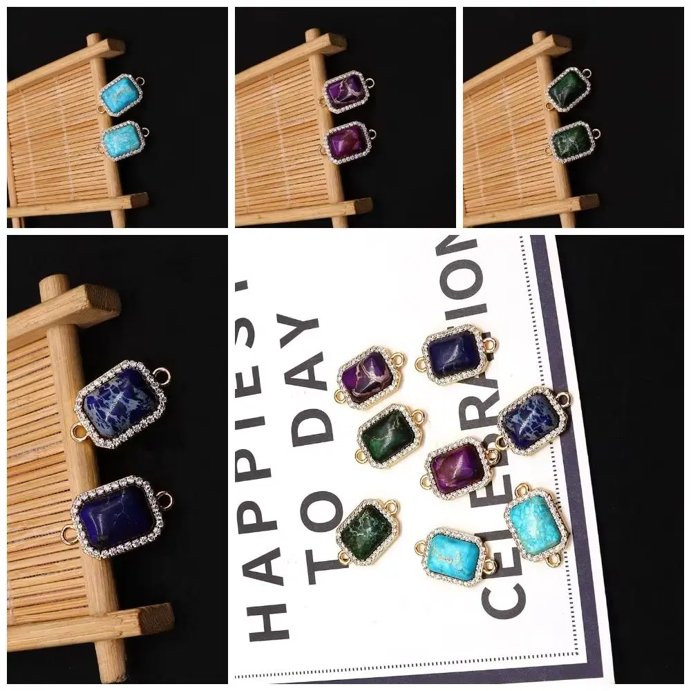 

4 Color Square Natural Stone Pendants 12x21mm Emperor Stone Double Holes Charms Accessory For DIY Luxury Necklace Jewelry Gift