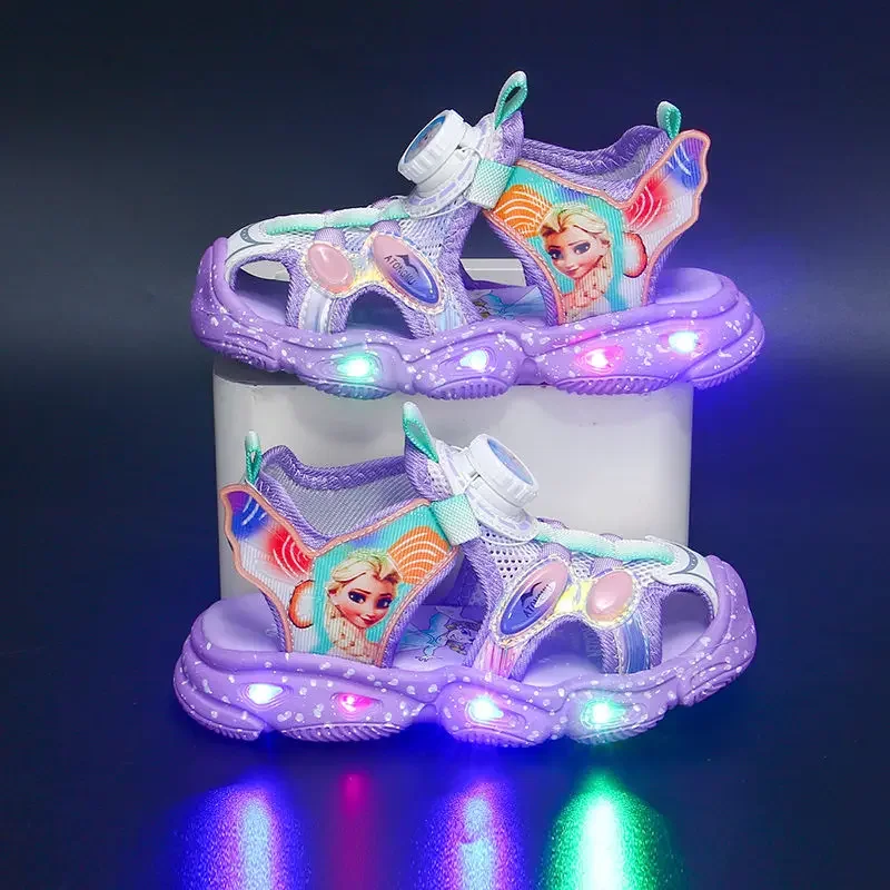 Disney led light girls sandals summer new children's sandals frozen baby anti-kick princess beach shoes