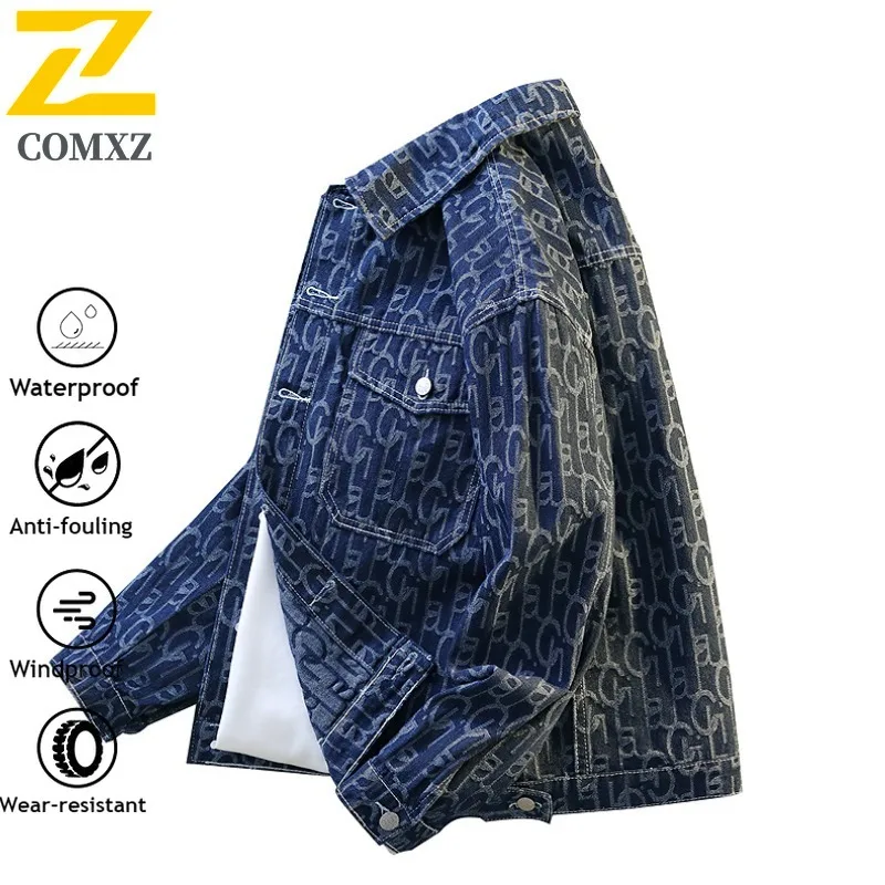 Mens Outdoor Casual Jacket Waterproof Windproof Retro Workwear Distressed American Style Windbreaker Vintage Denim Streetwear