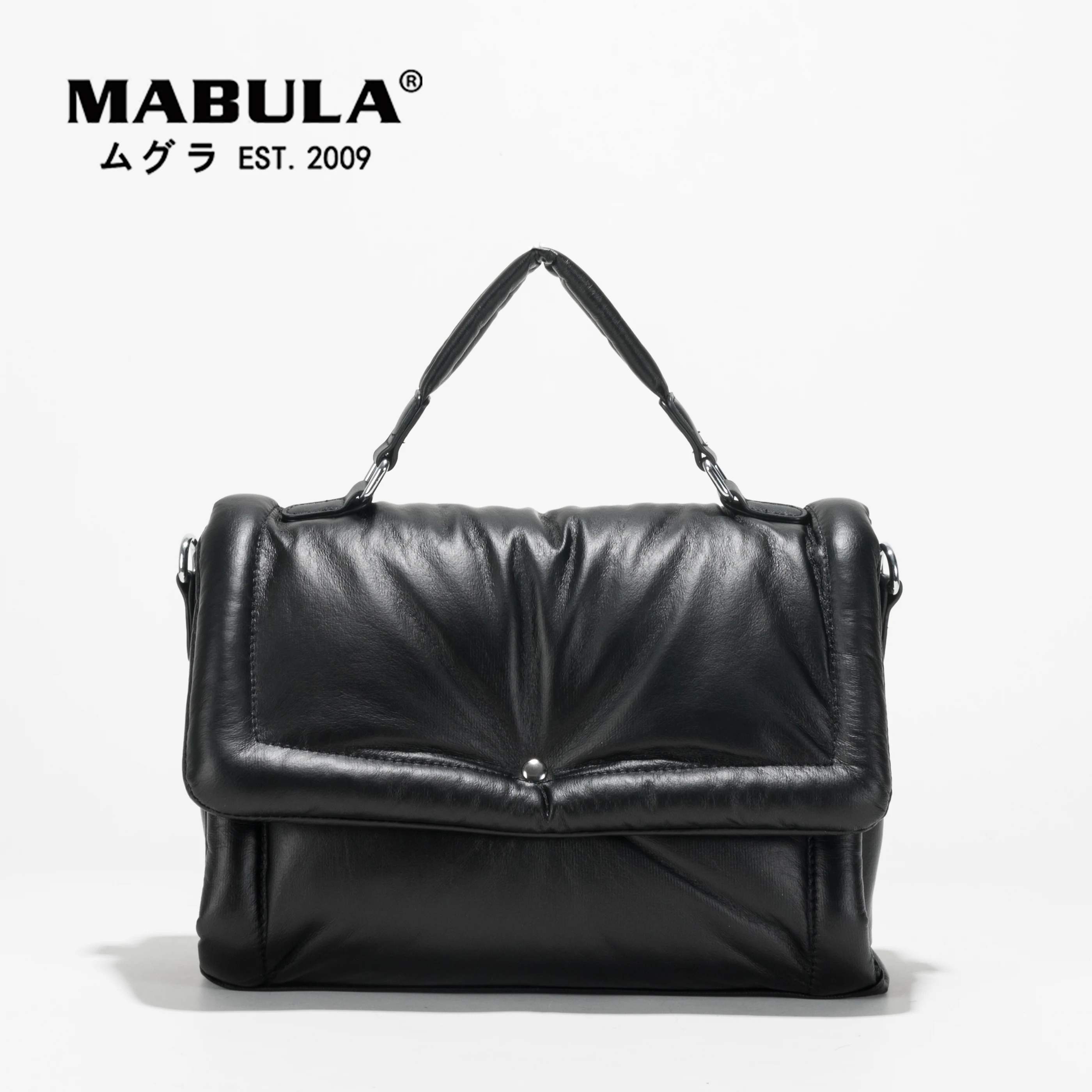 MABULA Winter Tote Satchels Handbags Feather Down Padded  Leather Flap Crossbody for Women Fashion Pillow Purse Removable Strap