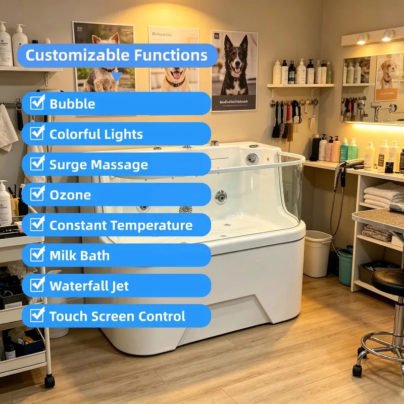 Commercial Acrylic Pet Grooming SPA Bathtub Ozone Milk Bath Waterfall Floor Standing Pet Bathtub