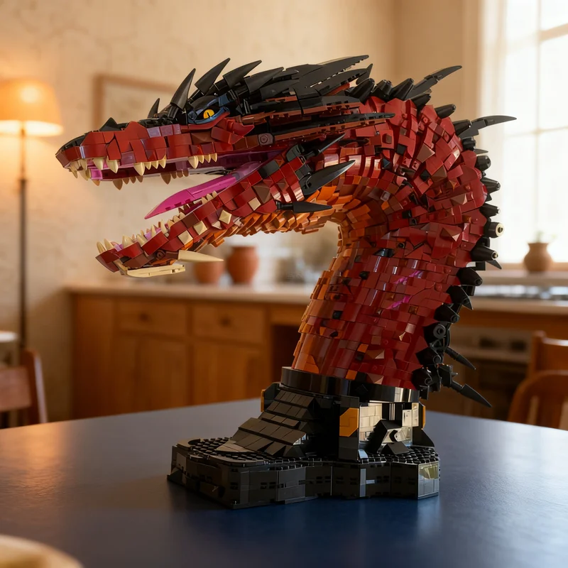 

5421 деталь MOC: Бюст огненного дракона, вдохновленный Смаугом из «Властелина колец», модель-конструктор, креативный подарок, декор для витрины, премиум-класс