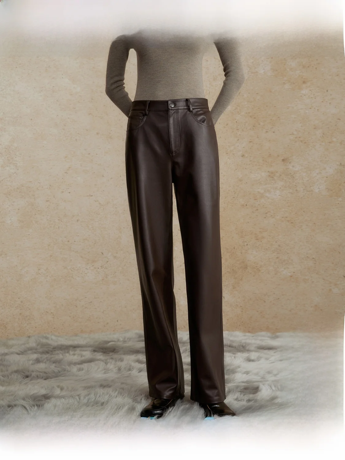 

Женские повседневные брюки ZhiZhi из искусственной кожи, удлиняющие ноги, в американском стиле, с высокой талией, прямые, фасона «харлан»