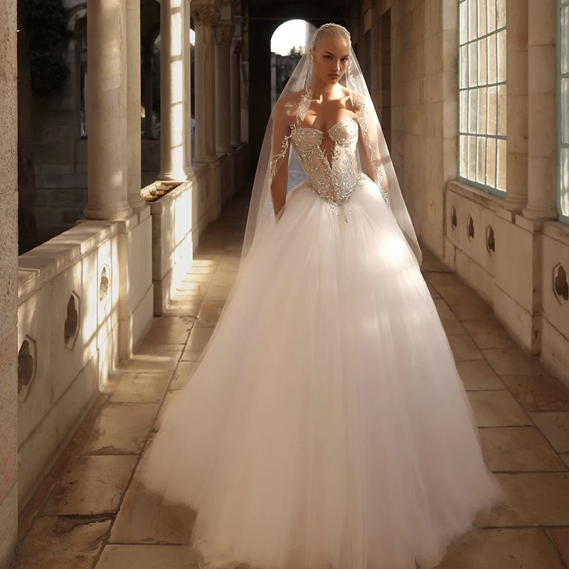 

Eightree 2026 Princess Wedding Dress Women Sweetheart A-Line Beadings Backless Tulle Bride Dresses Customized Vestidos De Novia