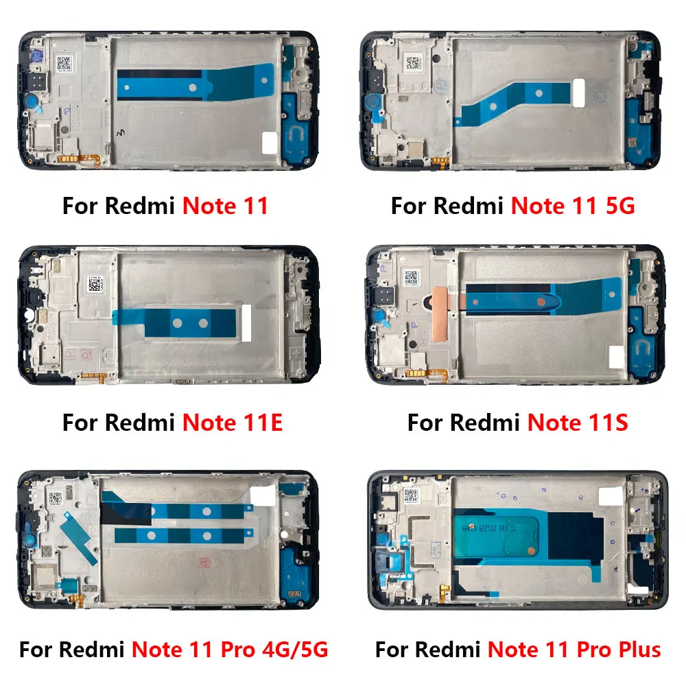 Nowa obudowa przednia z ramką na ekran LCD, części zamienne do Xiaomi Redmi Note 11S 11E 11 12 Pro Plus 5G 12 4G 12S