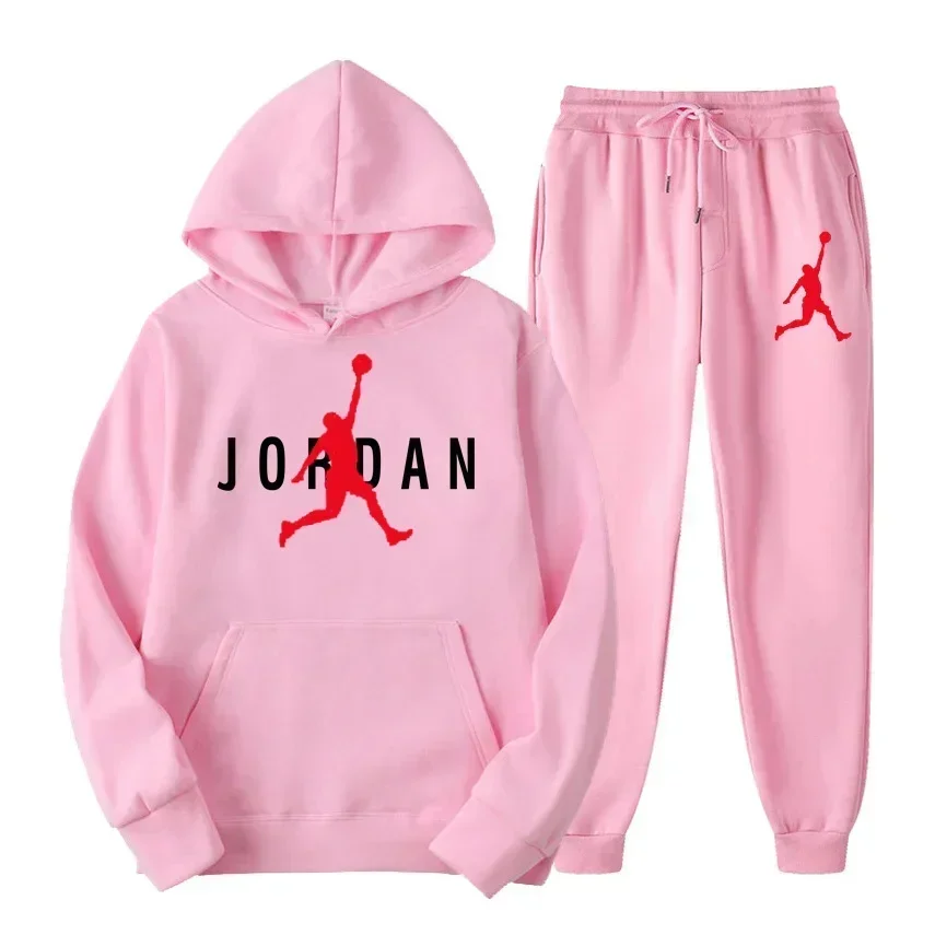 Men's sportswear set: fashionable autumn and winter hooded sweatshirt top + trousers two-piece set, pullover, casual fitness, wa