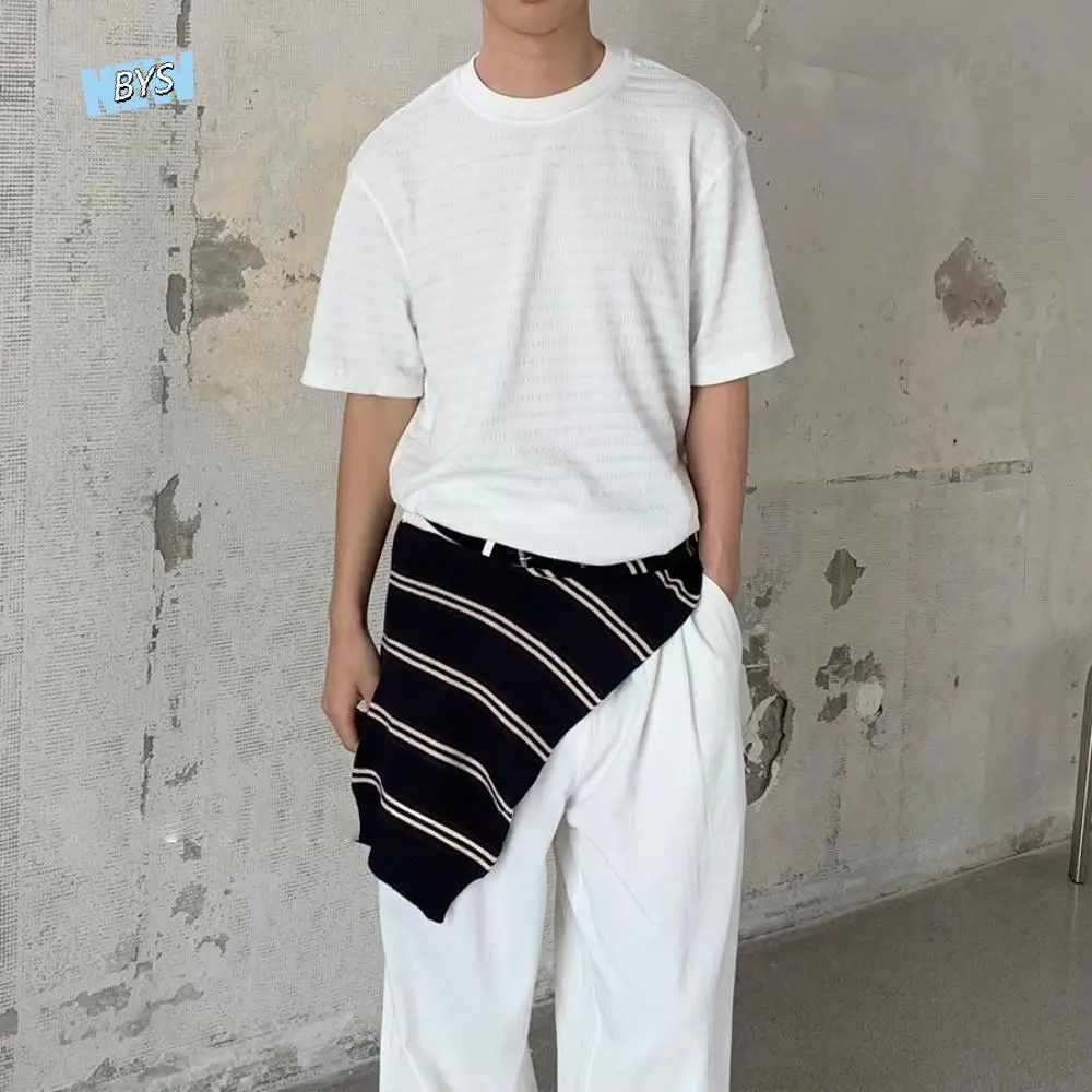 

Fashion Classic Men Knitted Shawl Wraps Cloak Stripe Scarf Korean Style Knotted Fake Collar Wraps Clothes Decoration