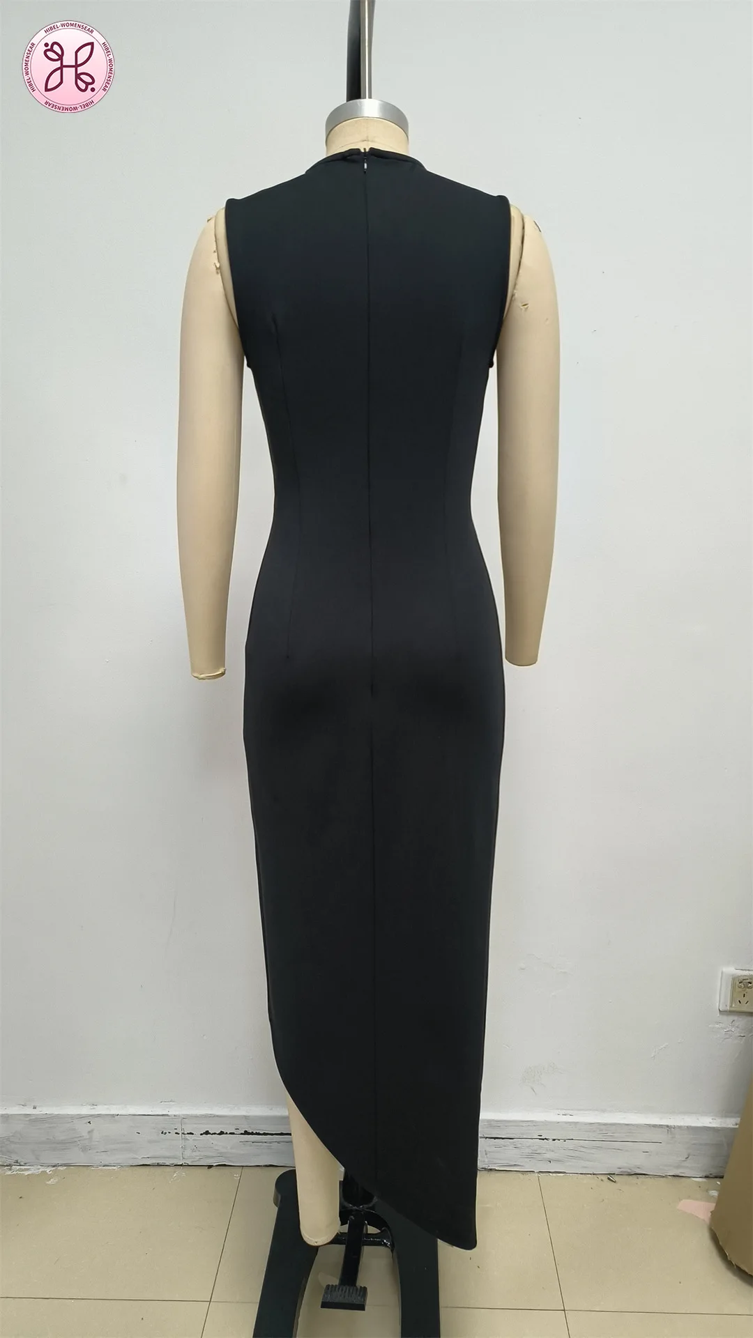 2025 vestido de noite preto de luxo – vestido sem mangas rosa com fenda alta (roupas formais elegantes femininas no atacado)