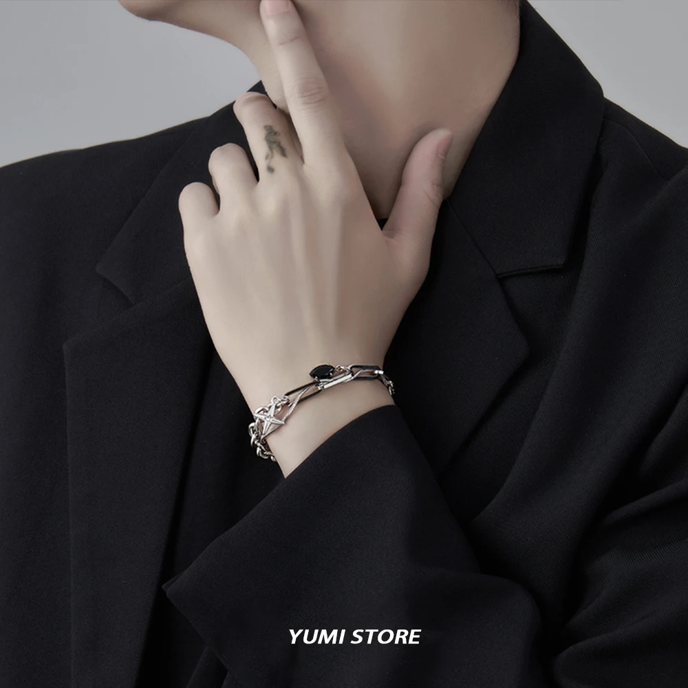New Retro Black Star Titanium Steel Bracelet For Men Women Trend Hip Hop Unisex Jewelry Cool Stuff Kpop Luxury Punk Accessories