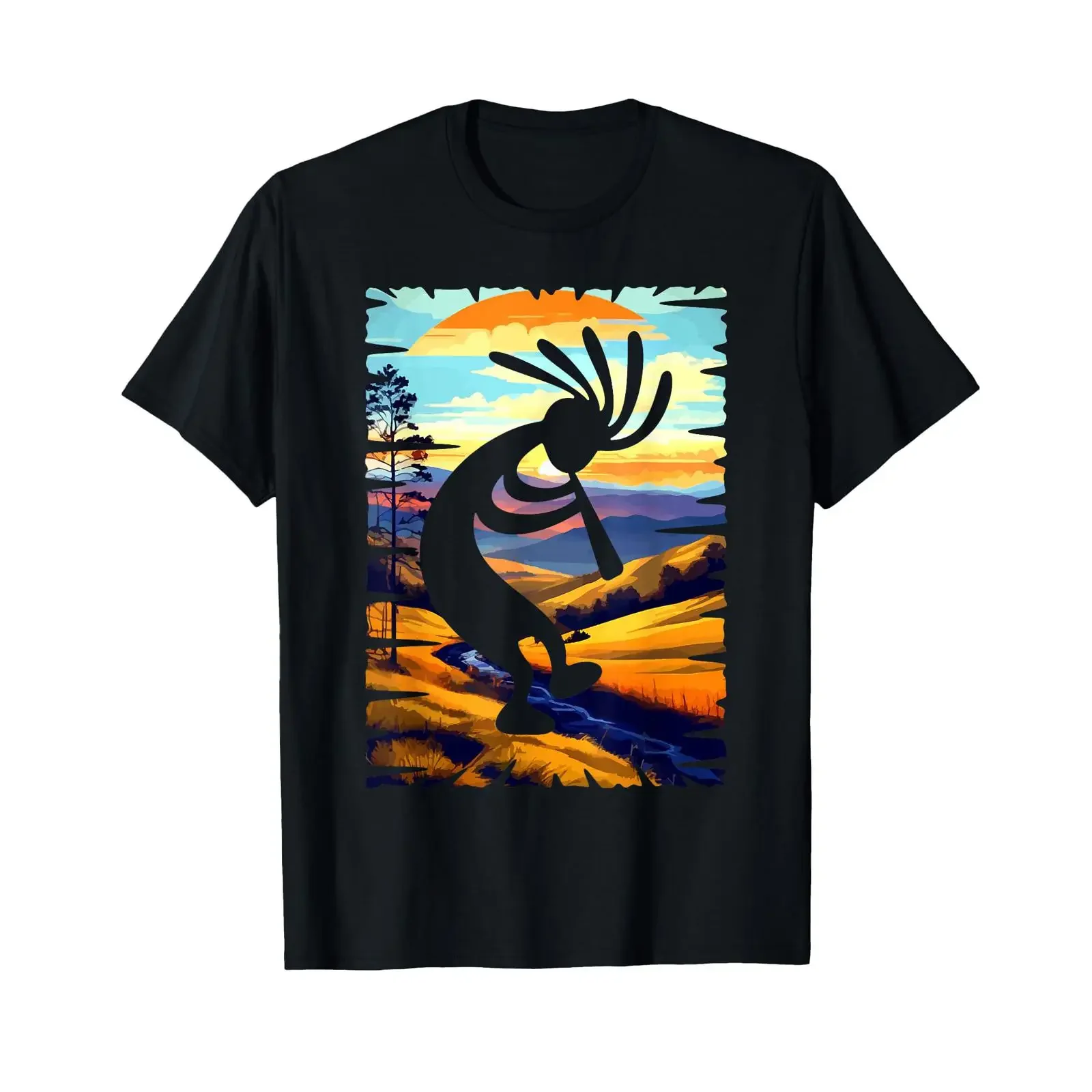 Dancing Kokopelli Southwestern USA Symbol T Shirt vintage Washed Stretched Comfortable Versatile Slightly Soft Breathable