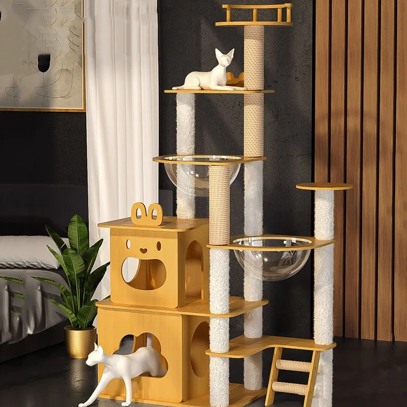 

Wooden Cat Climbing Platform with Scratching Post Cat Tower Ceiling Tree Apartment Climbing Frame Toy Pet Supplies for Kittens