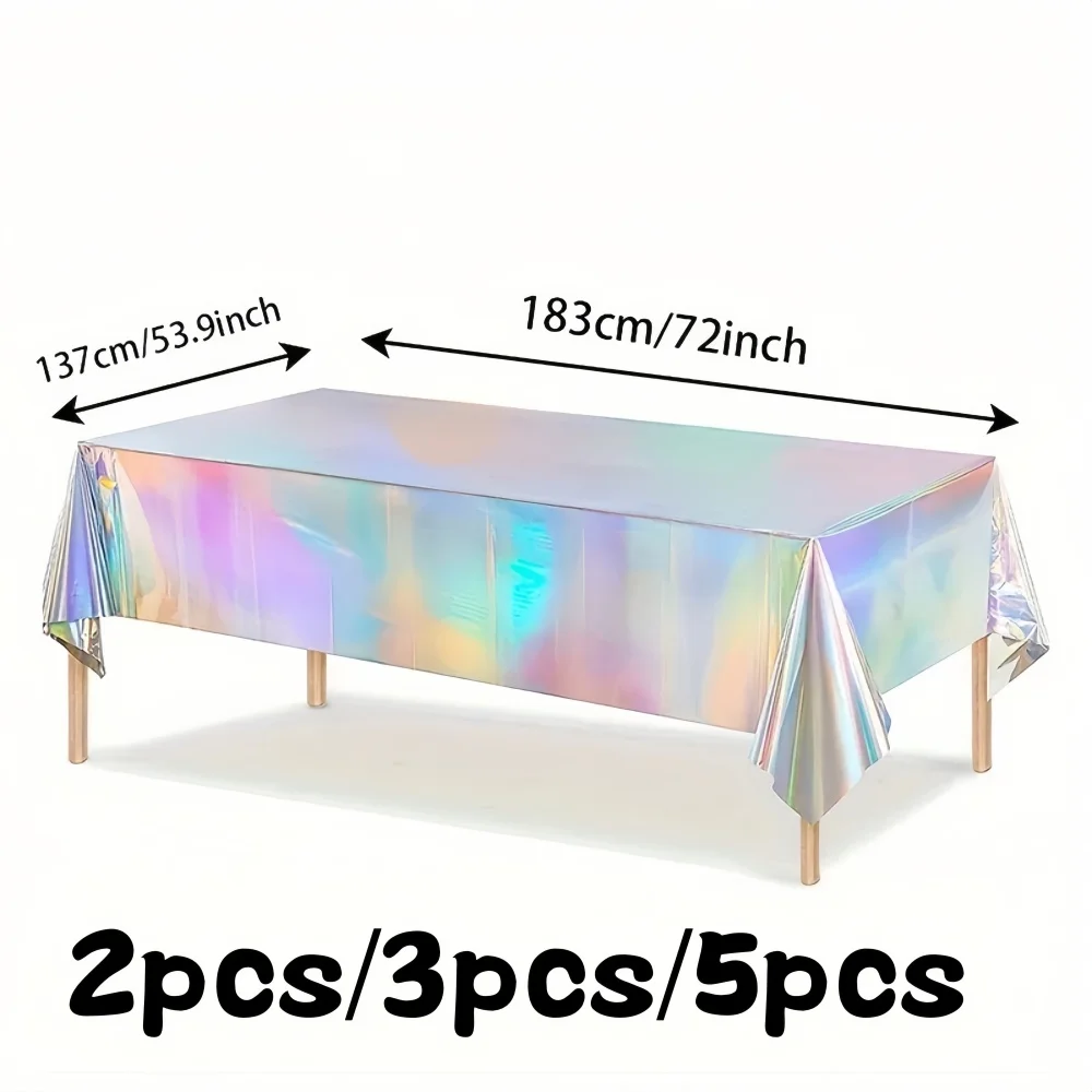 2/3/5pcs Laser Rainbow Theme Party Disposable Tablecloth & Rectangular Cover for Birthday Wedding Home Decor Supplies