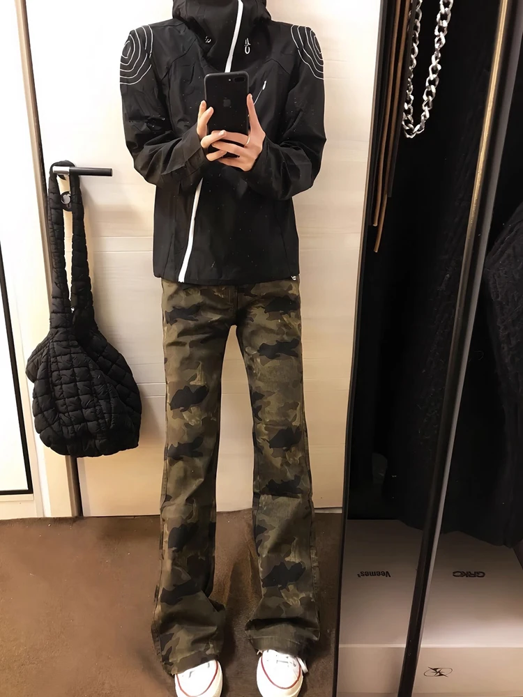 

Американские камуфляжные джинсы в стиле ретро, мужские прямые свободные повседневные джинсы High Street Vibe, расклешенные длинные брюки, осенний сезон