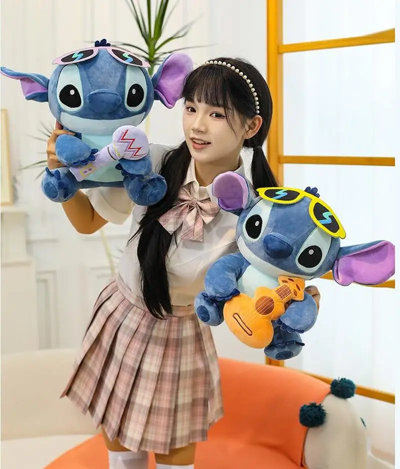 New Disney 25-45cm Kawaii Plush Doll Toy Trend Cool Handsome Music Stitch Guitarist Doll Sofa Pillow Ornaments Boy Birthday Gift