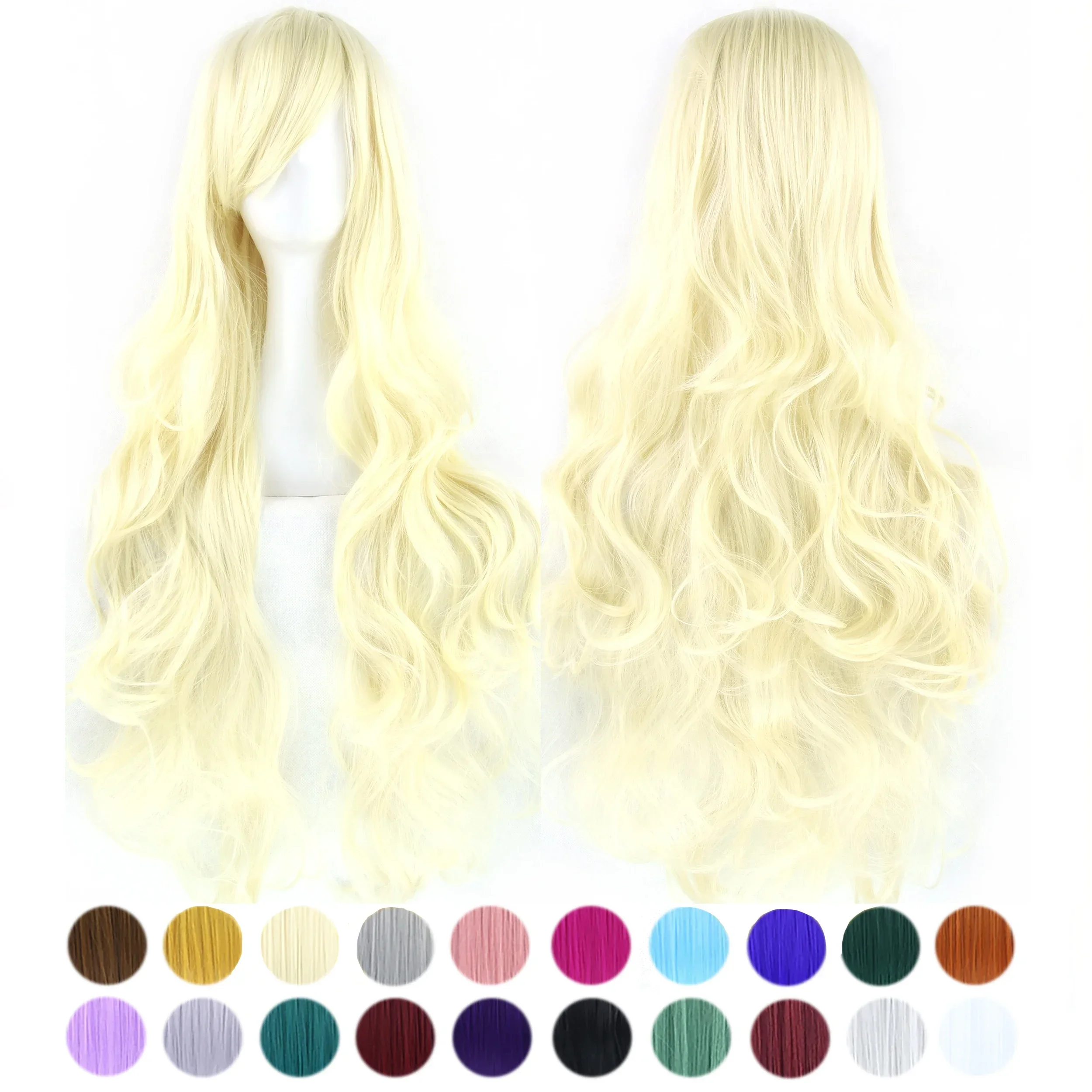 80cm Long Blonde Wavy Synthetic Hair Cosplay Wig with Bangs Colorful Halloween Costume Wigs for Women