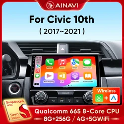 Ainavi andriod rádio estéreo do carro para honda civic 10th 10gen 2015 - 2021 reprodutor multimídia sem fio carplay android auto wifi dsp