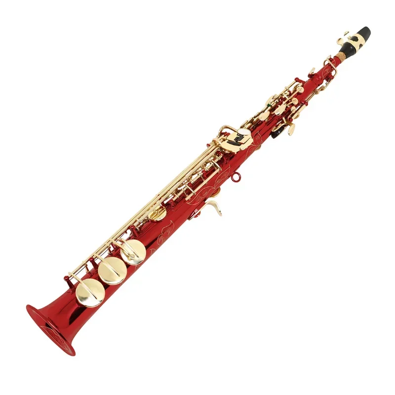 Red treble saxophone wind instrument in B flat Straight pipe for student beginner band