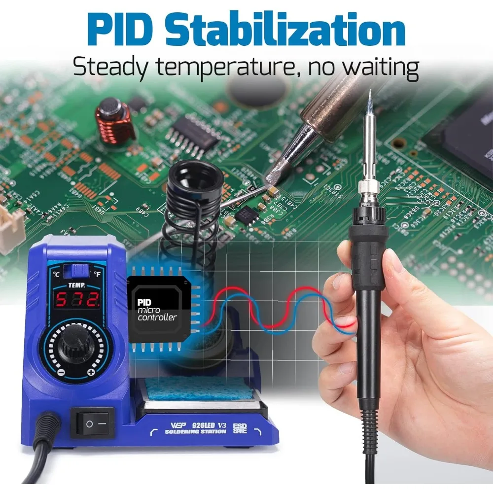 طقم مكواة لحام بقدرة 130 وات كحد أقصى مع تحكم في درجة الحرارة، وضع النوم، تحويل C-F، سلك لحام، أطراف، ملاقط