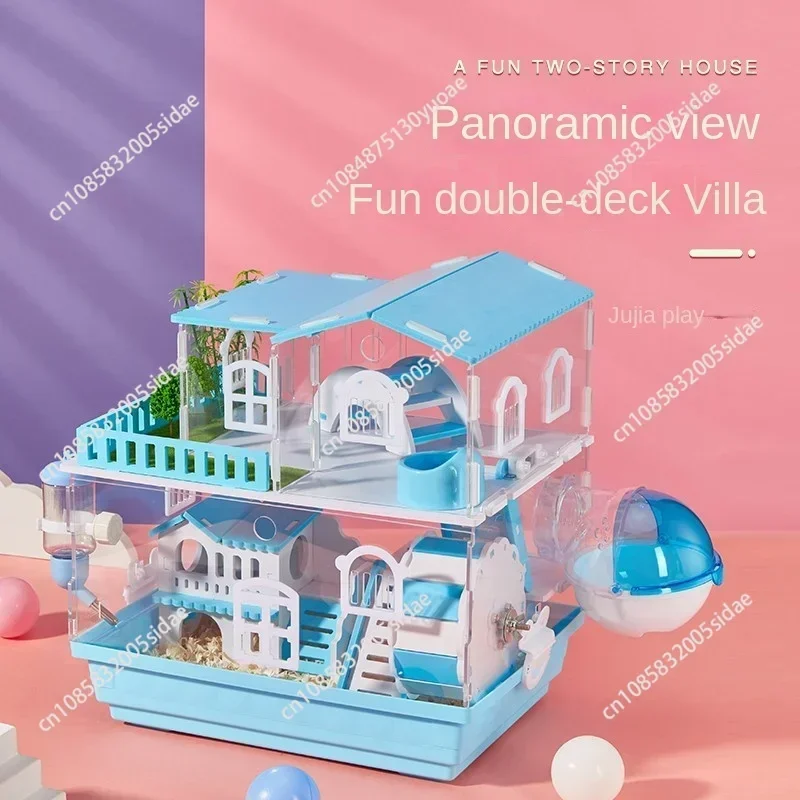 3 Layers Transparent Hamster Cage Acrylic Small Animal Hedgehogs Rabbit Guinea Pig Villa Package Supplies Toy Set