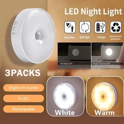 3pcs USB Rechargeable Motion Sensor LED Night Light Wall Decoration Bedroom Night Lamp Kitchen Cabinet Lights Child Nightlight