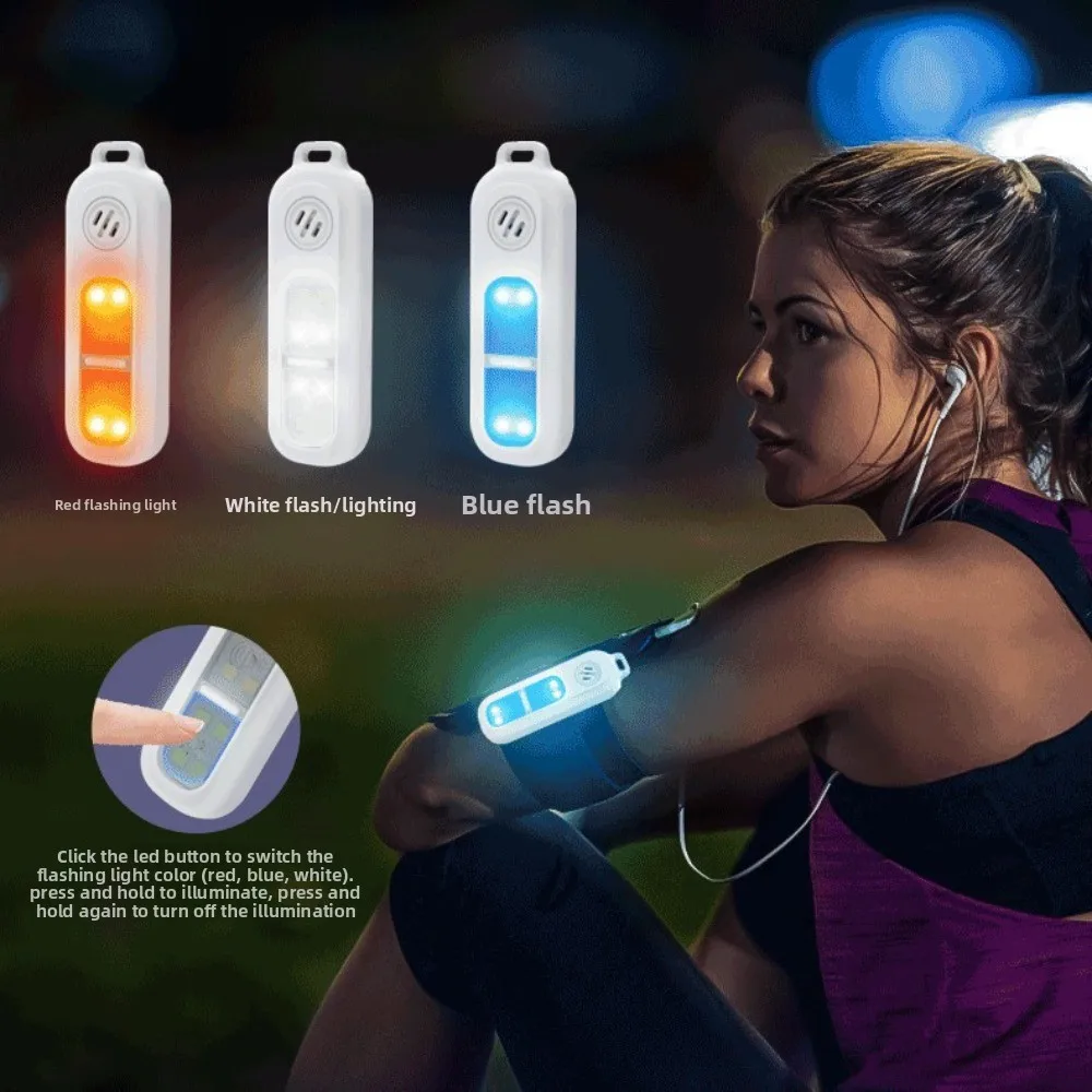 130dB Night Running Safety Warning Light with Back Clip LED Light Safe Sound Personal Alarm Drop-proof with Keychain