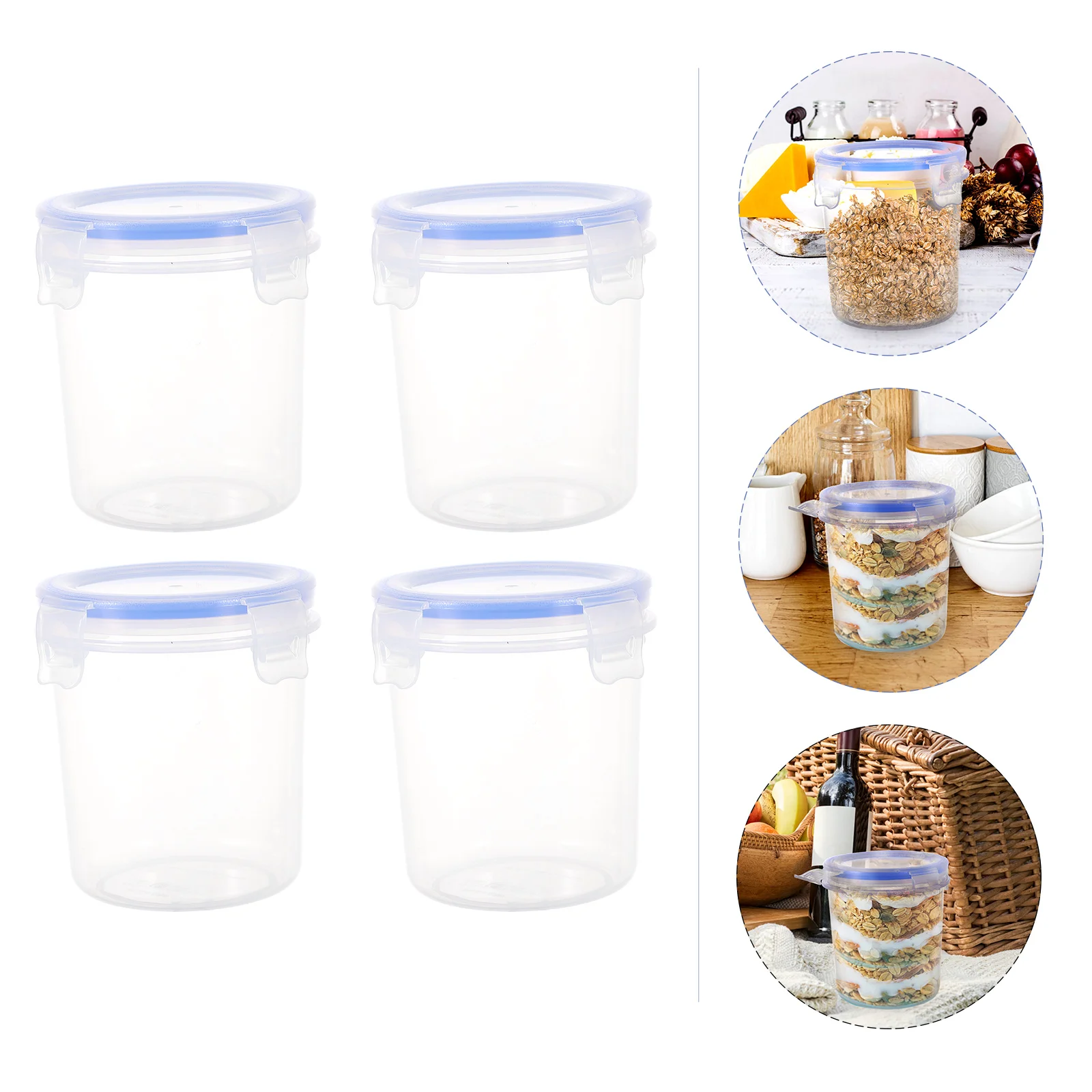 

4pcs PP Food Container Kitchen Jar Fresh Bucket Clear Reusable Dustproof Moisture Resistant Strong Fall Resistant for Rice