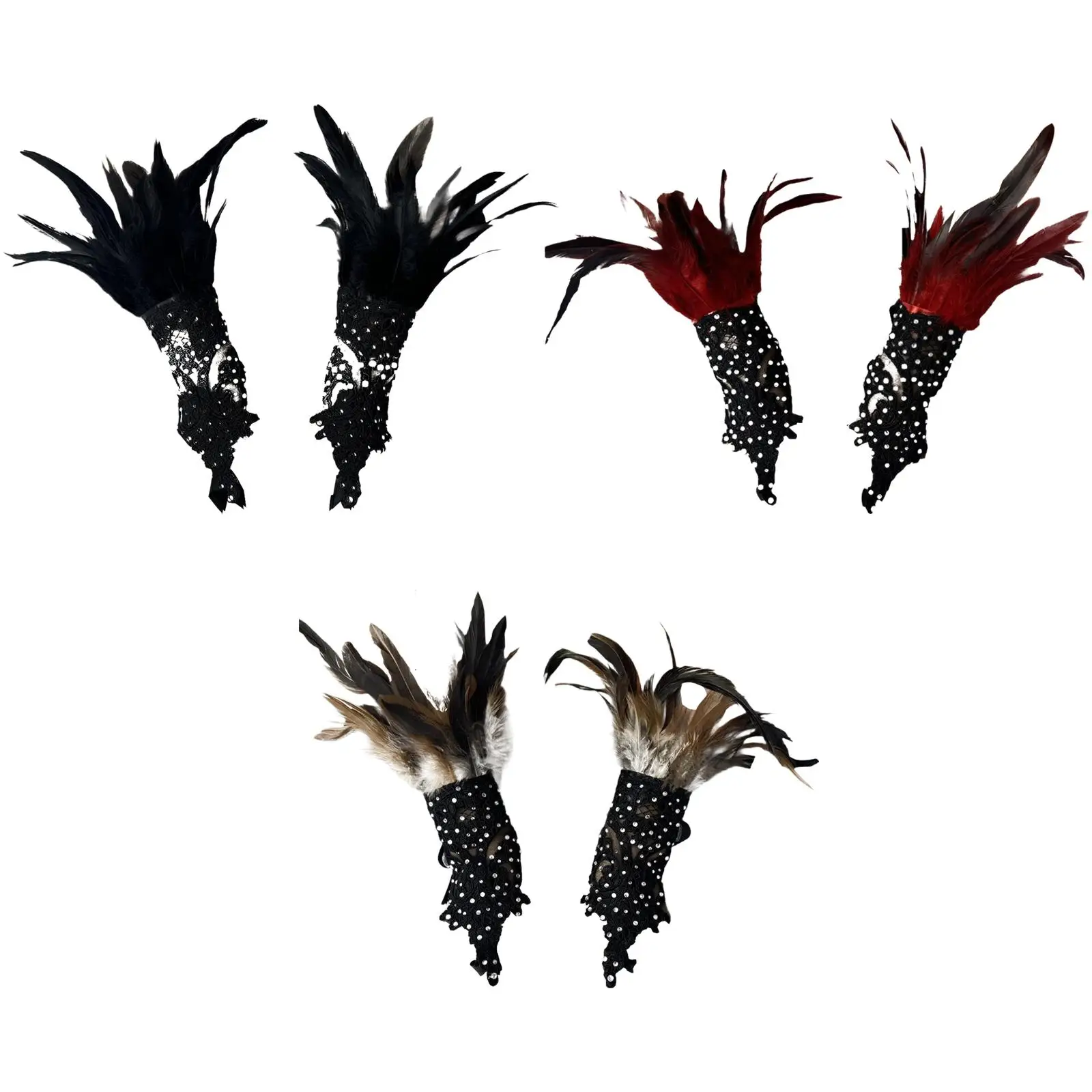 

2-х предметные готические перчатки, дышащие простые перчатки из искусственного пера на Хэллоуин