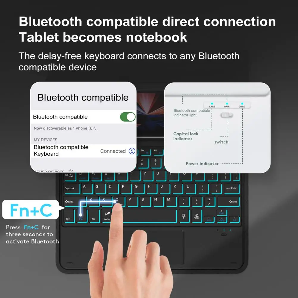 

Bluetooth-compatible Keyboard Cover Colorful Backlit Keyboard Cover for Samsung Tab A9 Plus Wireless Bluetooth Keyboard