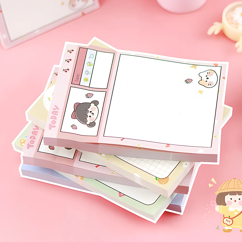 Cute Girls Sticky Notes Funny Kawaii Grid Blank Memo Pad Post Notepad Kid Stationery Daily Planner Index Shopping Check List Tab