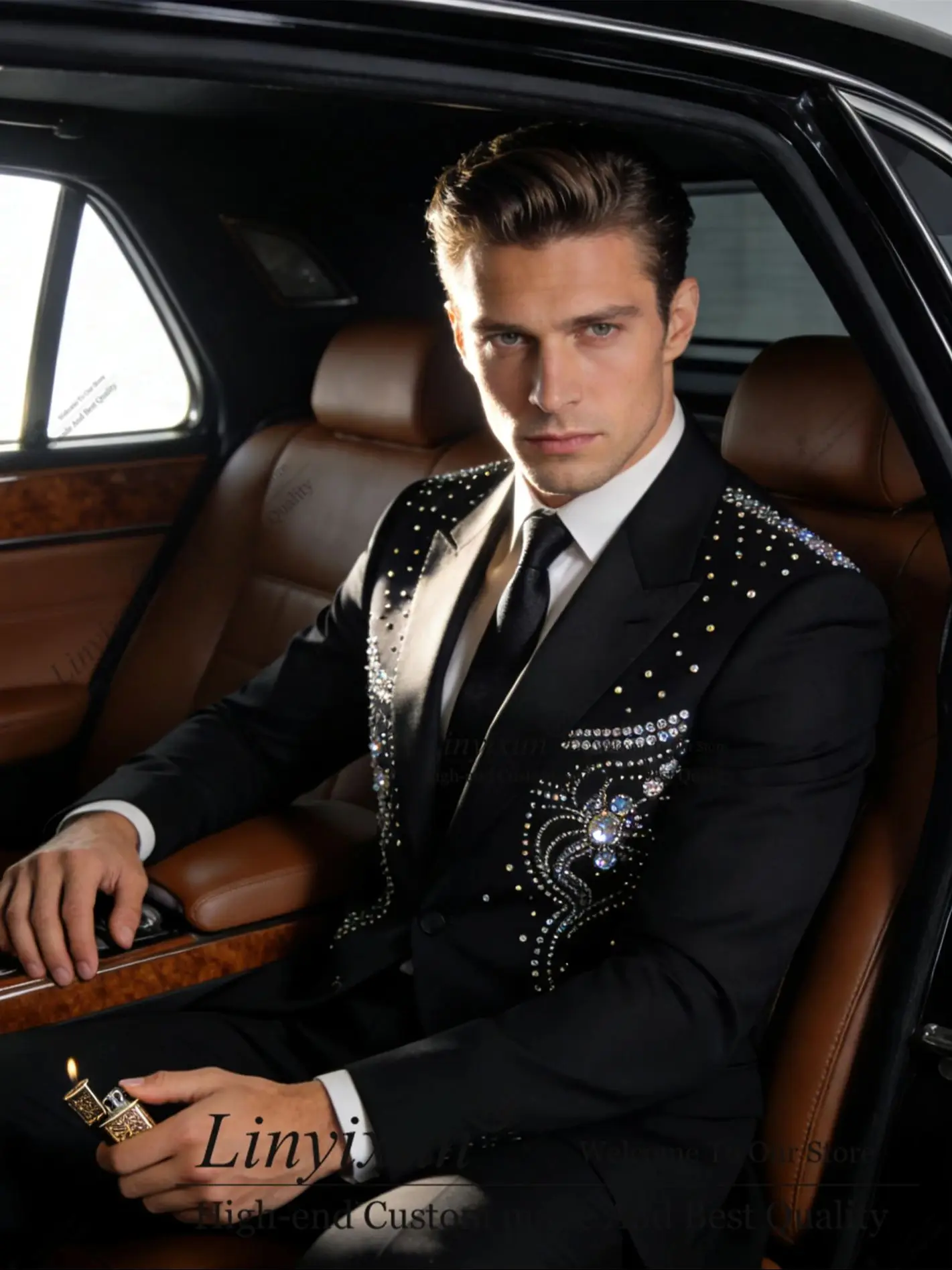 

Формальные мужские костюмы с кристаллами и бисером, комплект из 2 предметов, свадебные смокинги для жениха, красивый пиджак для выпускного вечера, облегающий костюм на день рождения, Homme