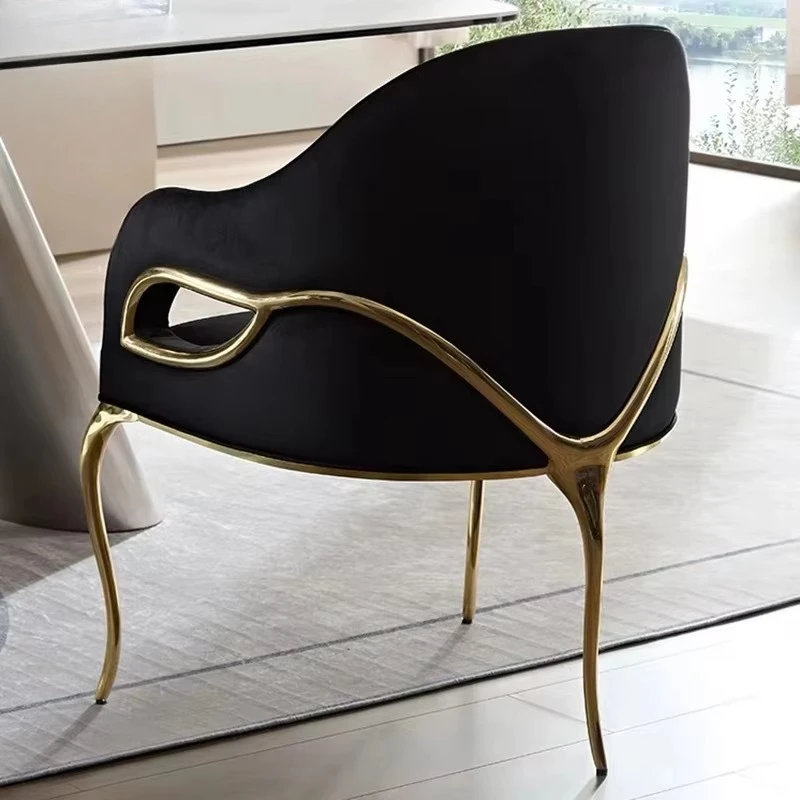 Luxury high-end modern skeleton, design brass frame, dining chair, black velvet copper leg dining chair