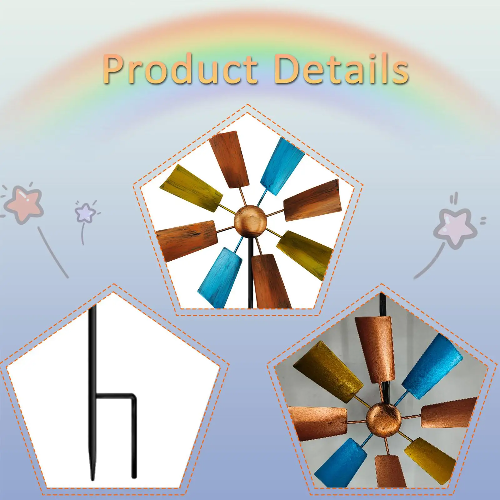 Wind Spinner Wrought Iron Garden Windmill Large Outdoor Yard Art for Spring Backyard Decoration and Gifts