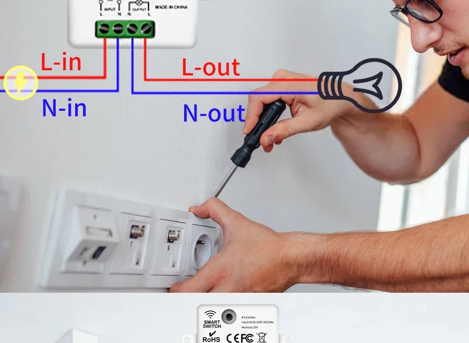 RF 433Mhz Drahtloser Fernbedienungs-Lichtschalter 10A Relais-Controller Mini-Modul Wandpanel Smart-Schalter für LED-Lampe AC110V 220V – Detail 7