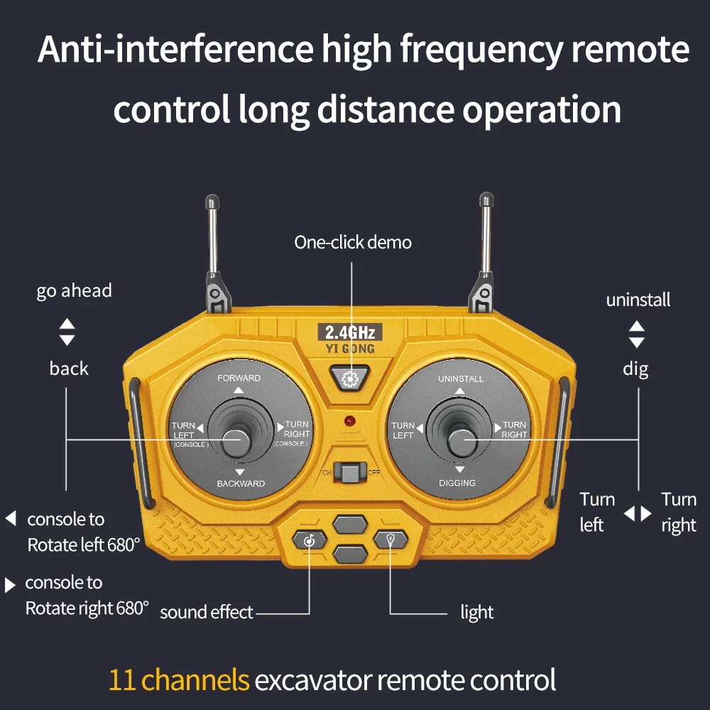 Caminhão RC 1/20 2.4G giratório 680 °   Escavadeira de esteira com controle remoto, escavadeira, caminhões basculantes, controle de rádio, presentes para o dia das crianças