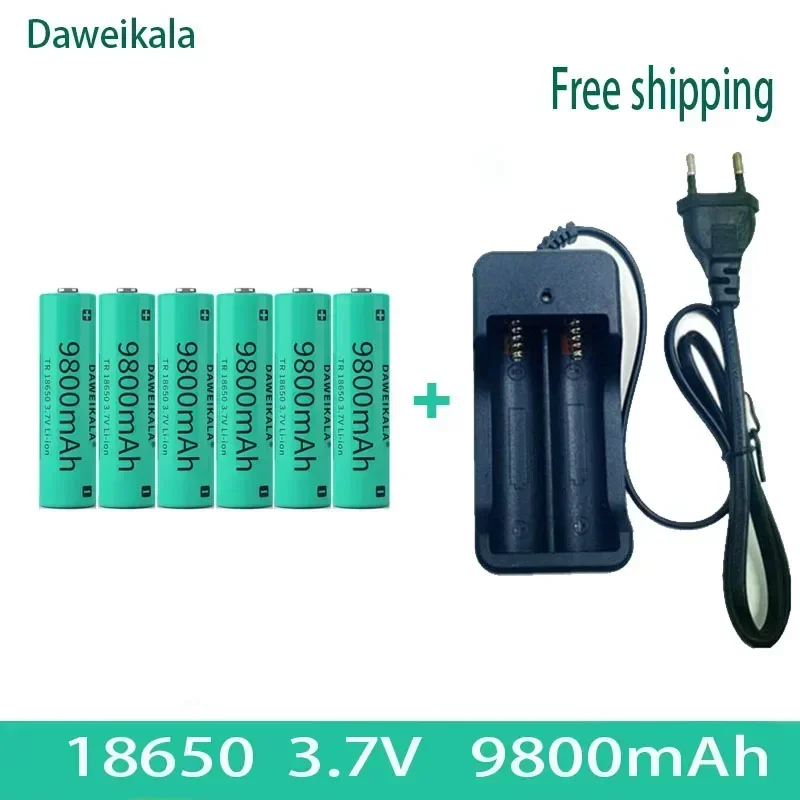 2023brand new rechargeable battery 3.7V 18650 9800mAh capacity lithium-ion flashlight rechargeable battery+charger