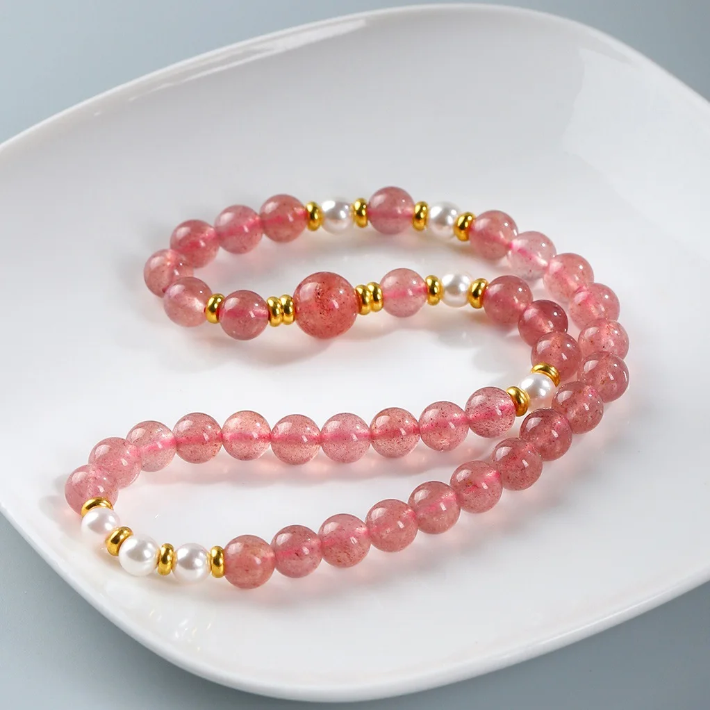 

Natural Crystal Strawberry Quartz Bracelet Women Healing Gemstone Fine Jewelry Pink Strawberry Crystal Double Circle Bracelets
